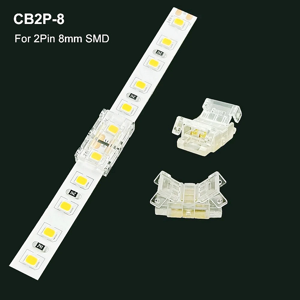 COB LED light strip transparent solderless hat connector L-shaped crystal buckle for 5mm 8mm 10mm 2PIN 3PIN 4PIN