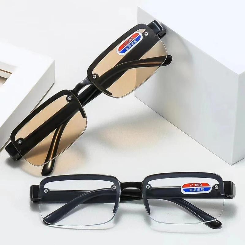 Modische HD Halbrahmen-Lesebrille für Männer und Frauen Imitierte Kristall-Alterssichtbrille Anti-Blaulicht-Blockierende Brillen