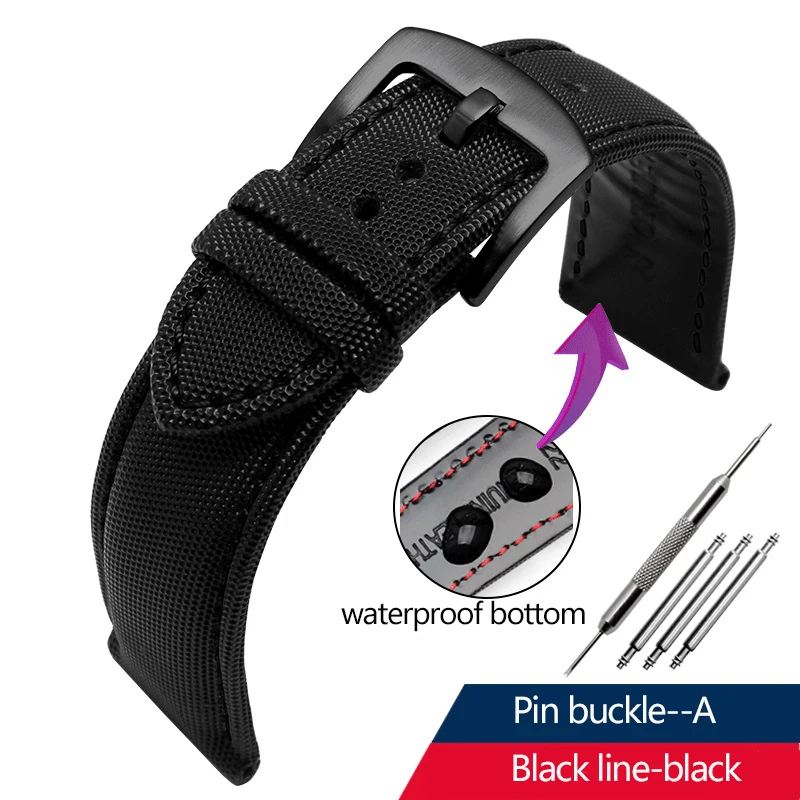thumbnail image 1 of Correa de reloj de lona de nailon de 20 mm, 21 mm y 22 mm con base de cuero para Seiko No. 5 Water Ghost Citizen BM8475 Tudor Black Shield Bracelet, 1 of 5