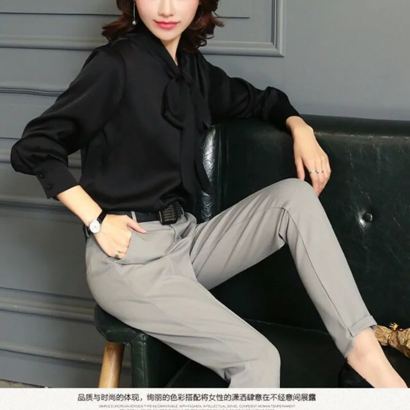 2024Summer Women's Elegant Casual Solid Button Long Sleeved Top Fashion Thin Loose Scarf Collar Single Row Multi Button Shirt