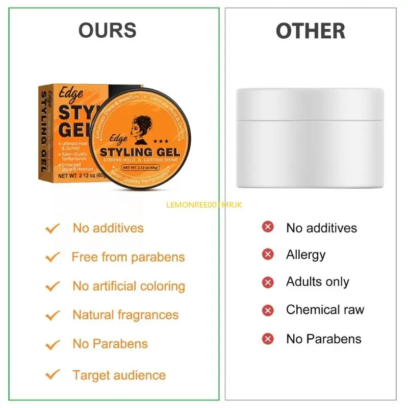 M4YA 60g Strong Hold Hair Gel Practical Hair Styling Gel Long Lasting Styling Easy to Use for Curly Straight