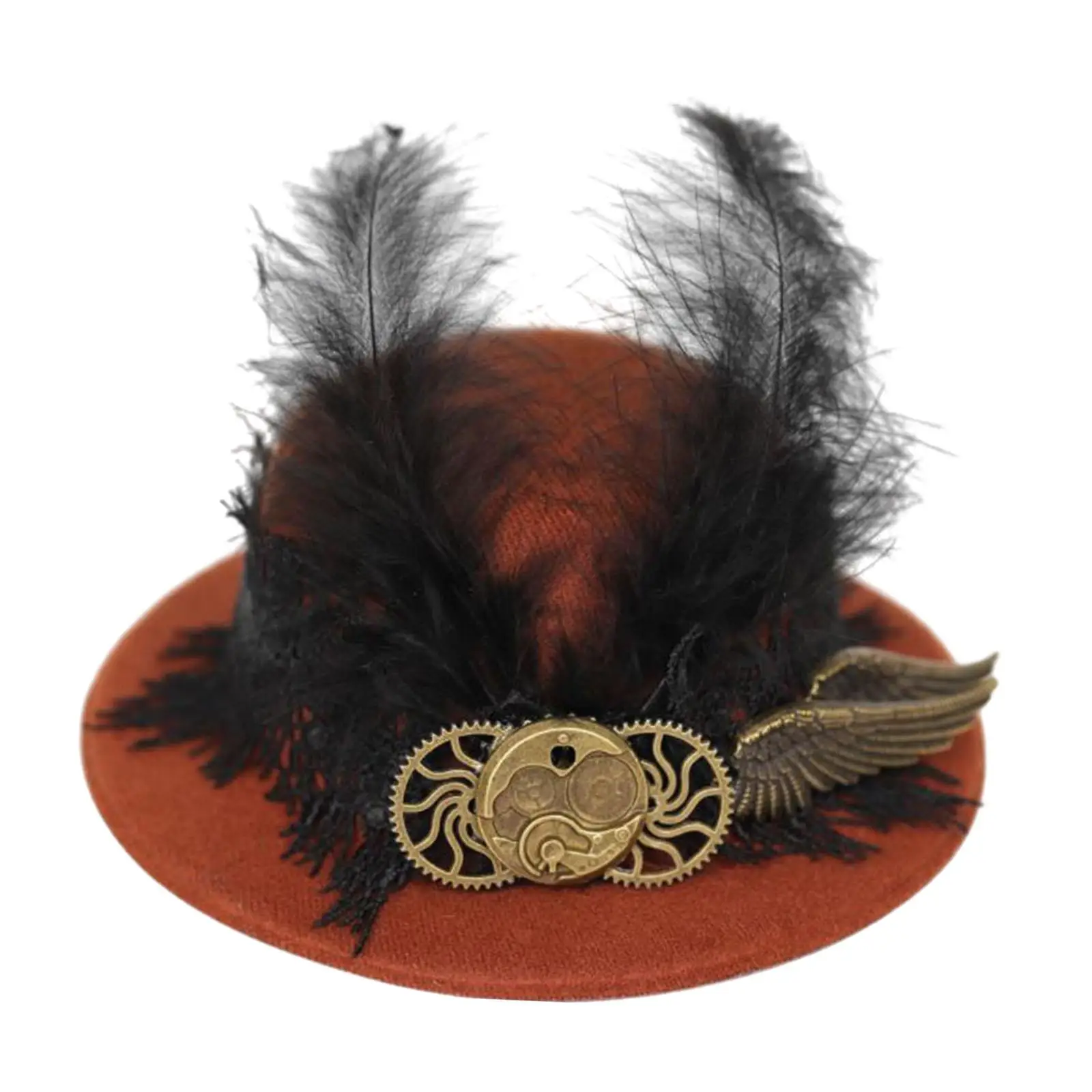 Steam Punk Hair Clip with Feather and Wing Headgear Fedoras Gothic Hat for Carnival Halloween Masquerade Cosplay Party Favors