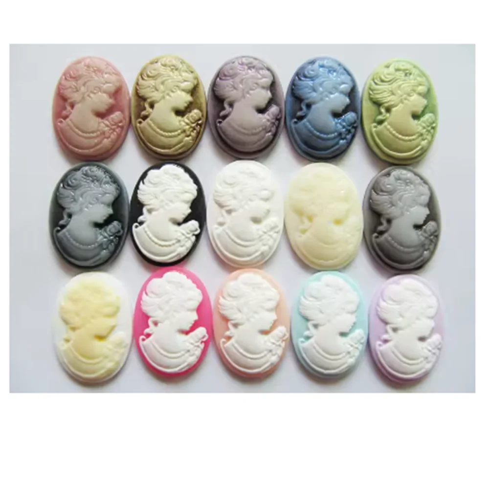 18mm X 25mm Ovale Harzstücke für Frauen, Schönheitskopf, Tarnmuster, Handy-Dekorationsset, DIY Schmuckzubehör, 15 Farben, 100 Stück