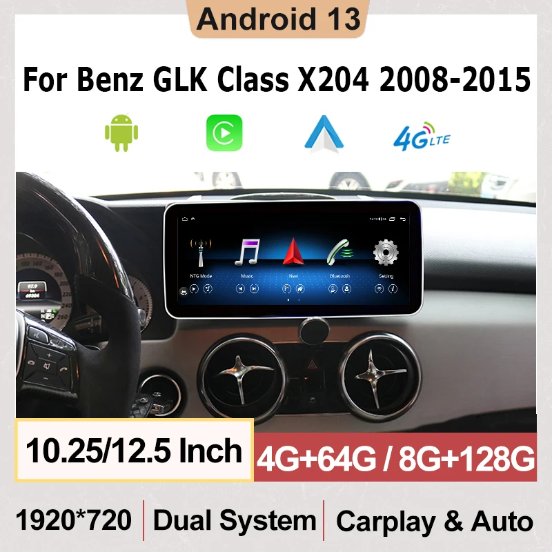 

Android13 AUTO Carplay For Mercedes Benz GLK X204 08-15 Navigation Car Video Player Bluetooth Multimedia WIFI 4G SIM IPS Touch