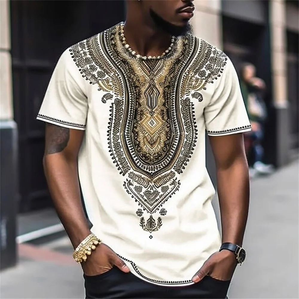 2023 Vintage Shirt For Men Totem Printed Ethnic Style Men‘S Clothing Summer Casual Short Sleeved Tops Tees Loose Oversized-Shirt
