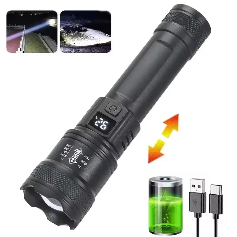 Torcia Led Ultra Potente 5000 Lumen Torcia Tattica Ultra Luminosa Ricaricabile Usb 5 Modalità