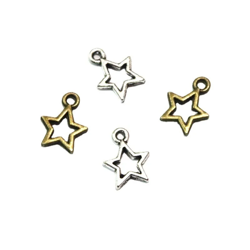 

100Pcs 13*10MM Antique Silver Plated Bronze Color Five-Pointed Star Style Handmade Charms Pendant DIY For Bracelet Necklace