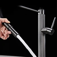 หรูหราทองเหลืองแปรงทองก๊อกน้ําห้องครัวโมเดิร์นหนึ่งจับตลับเซรามิคร้อน/เย็นดึงสเปรย์ 360 หมุนอ่างล้างจาน TAP 5