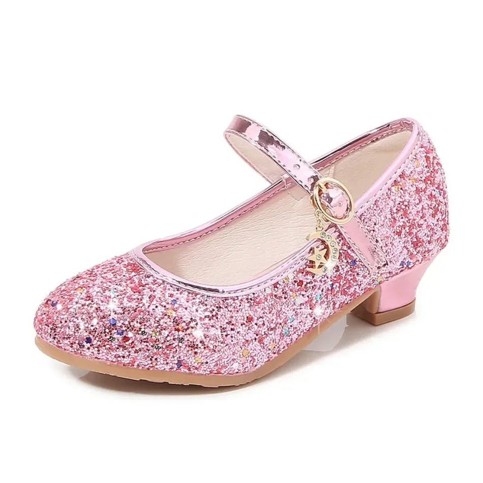 Girls Shoes Children High Heel Glitter Crystal Sandals Fashion Buckle Kids Princess Dance Shoe Student Performance Leather Shoes - 5