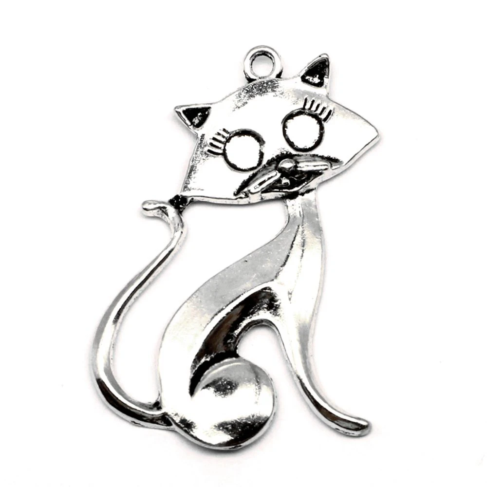 

Cat Charms Pendant For Jewelri Hobbies And Crafts Materials Best Friends Jewelry 33x46mm 3pcs Antique Silver Color