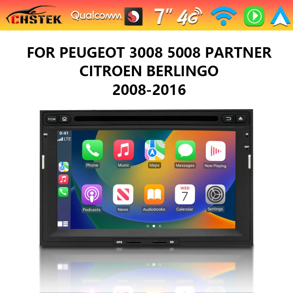 

CHSTEK 2 Din Car Radio 7" Android 13 For Peugeot 3008 5008 Partner Citroen Berlingo 2008-2016 Carplay WIFI 4G Bluetooth GPS DSP