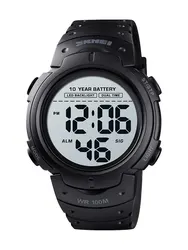 Men's Waterproof Outdoor Digital Sports Watch with LED Display and Long Battery Life (Black)