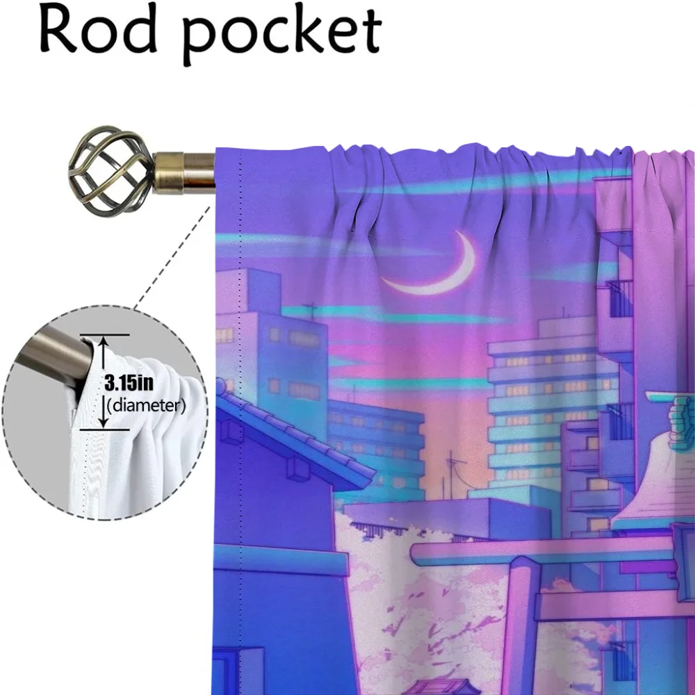 City Pop Curtains for Bedroom Halloween Decoration Kitchen Curtains 2 Pieces Window Curtain Partition Living Room Curtain Shades 4