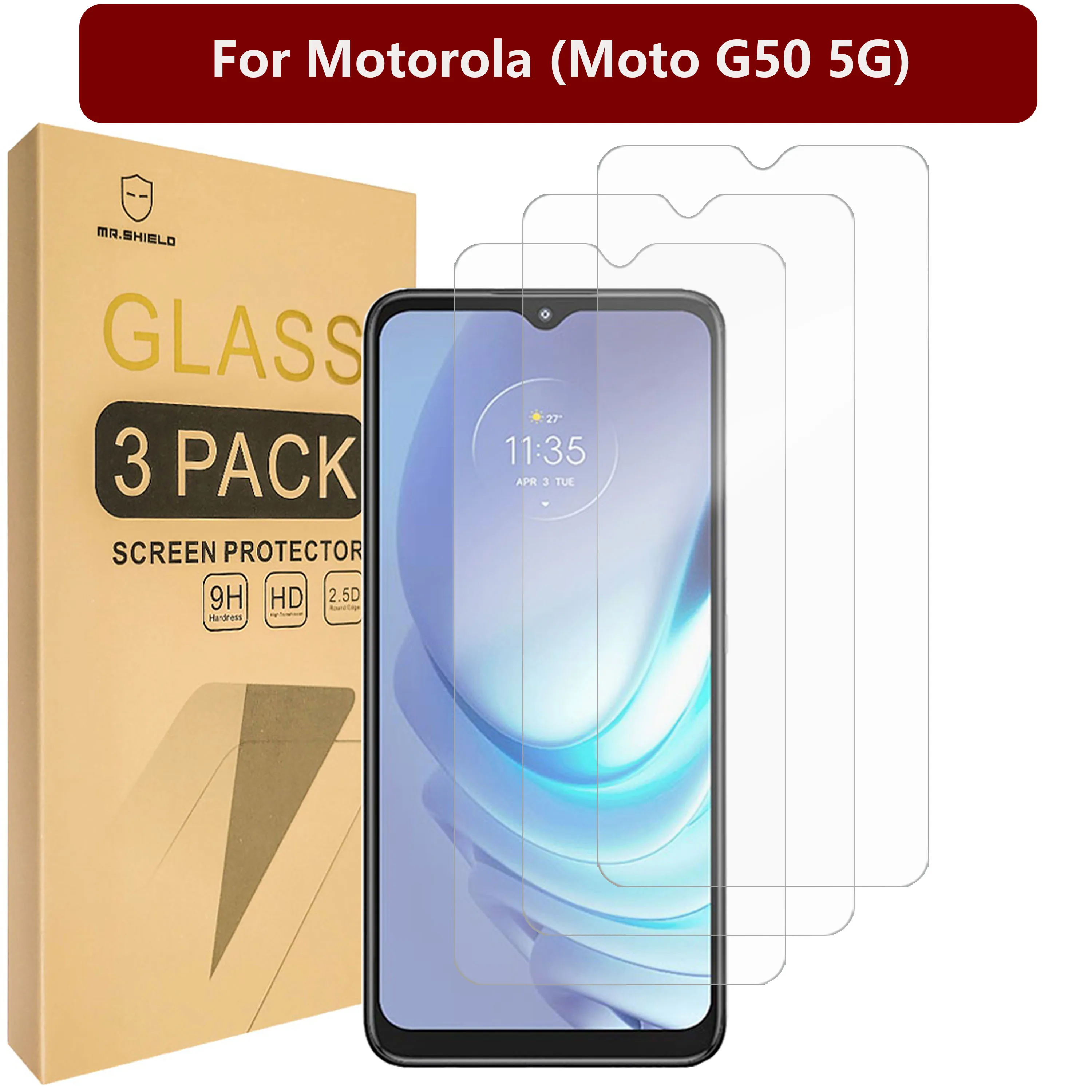 

Mr.Shield [3-Pack] Designed For Motorola (Moto G50 5G) [Tempered Glass] [Japan Glass with 9H Hardness] Screen Protector