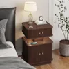 Night Stand, LED Nightstand, Modern Nightstand with Charging Station, Night Stand with 2 Drawers and Sliding Door, Curvy Edge 1