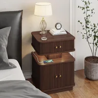 Night Stand, LED Nightstand, Modern Nightstand with Charging Station, Night Stand with 2 Drawers and Sliding Door, Curvy Edge 1