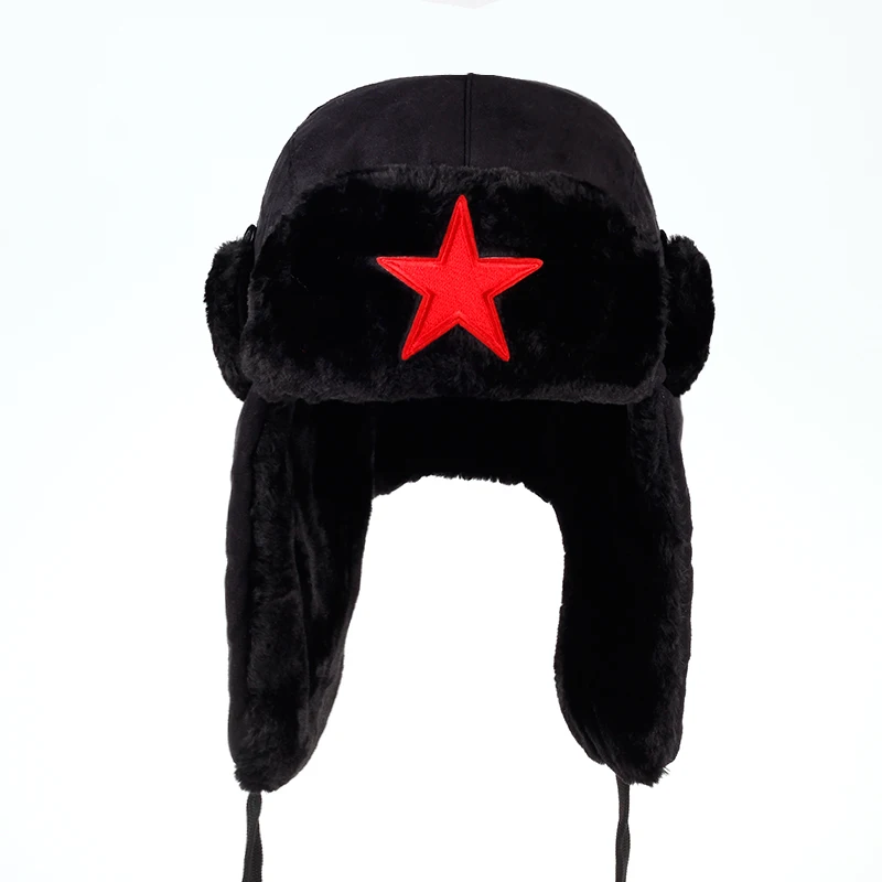 Men pentagram Lei Feng Winter Hat Aviator Outdoor Ear Flaps Bomber Cap Proof Trapper Russian Hat winter hat