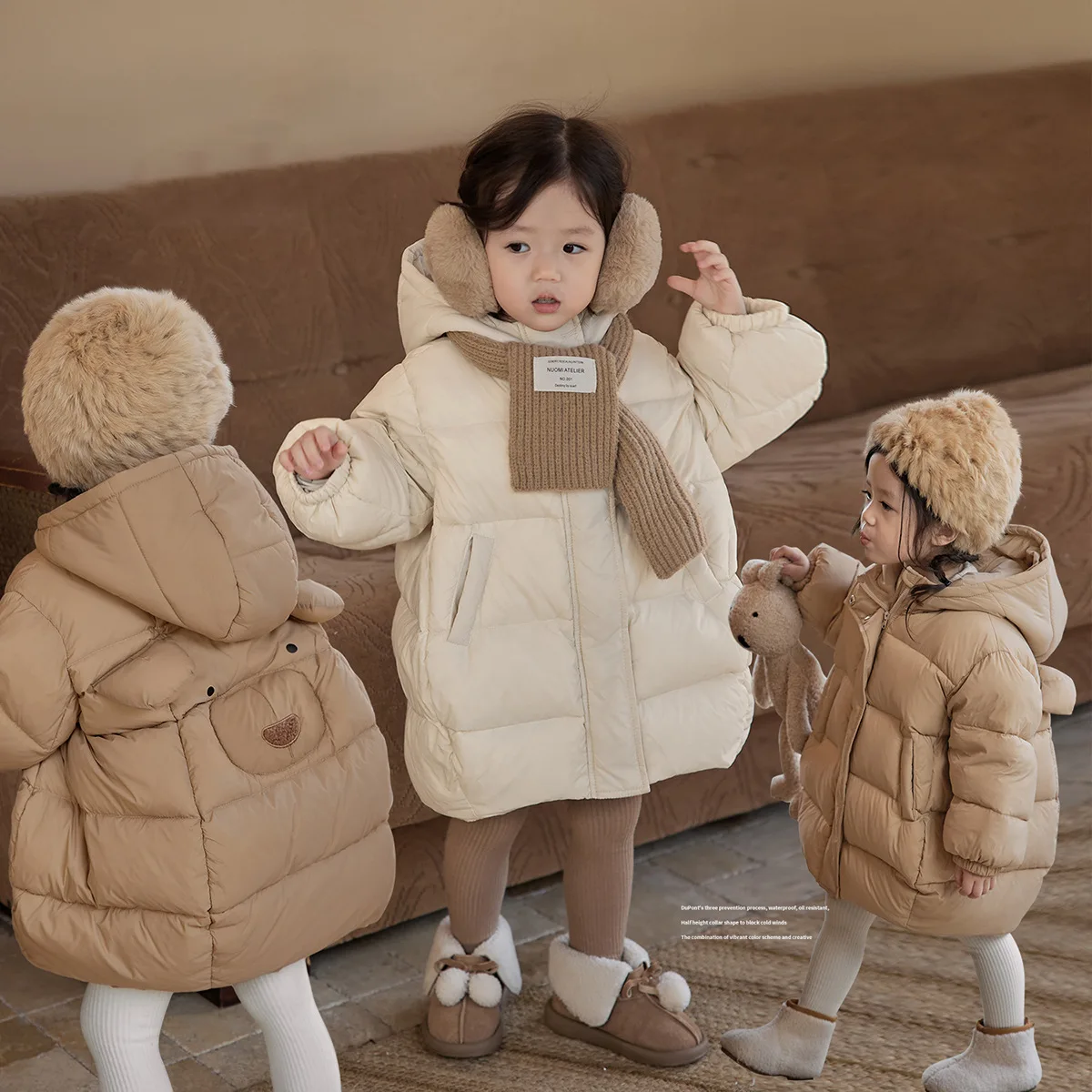 Winter Girls 3-10 Years Cute Bear Thick Warm Hooded Parkas Kids Children Coat Outerwear Two Colors