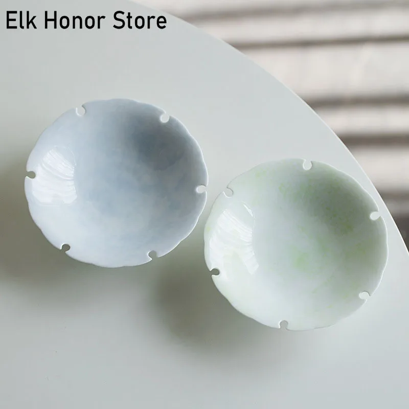 

Pure Hand-painted Fog Blue Ceramic Pot Bearing Support Handmade Flower Mouth Dry Bubble Kung Fu Tea Set Tea Tray Fruit Plate