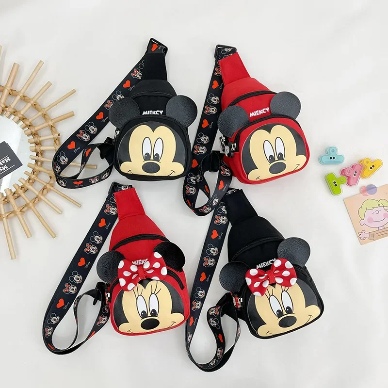 

Disney Children's Chest Bags Cartoon Mickey Mouse Minnie Mermaid Canvas Shoulder Bag Women Crossbody Bags Mini Phone Storage Bag