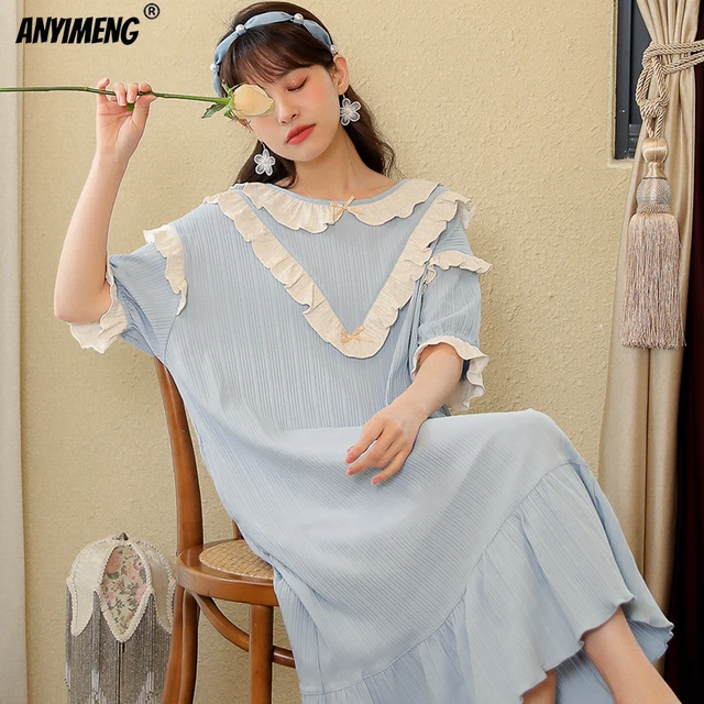 Nightgowns Women Short Sleeve Various Colors Sweet Cute Females Knee-length  New Arrival Lace Home Sleepwear