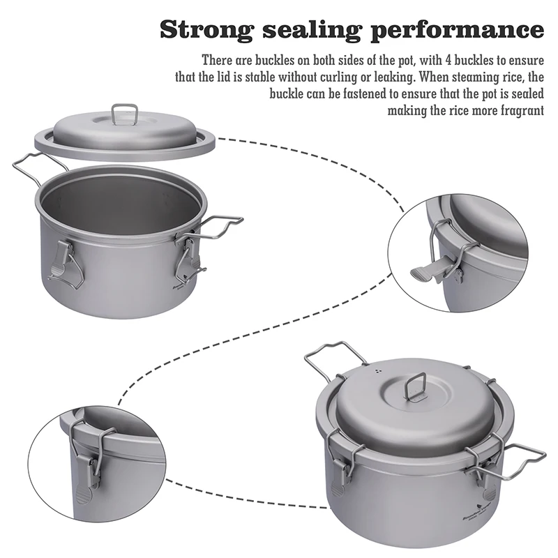 Boundless Voyage Titanium Camping Topf 3,2 l Multifunktionsherd Ultraleichter Reiskocher für Outdoor, Wandern, Reisen – Detail 8