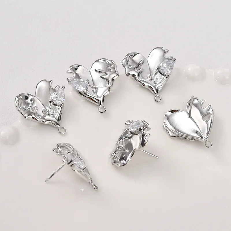 14k 골드 컬러 라바 다이아몬드 세트 러브 귀걸이(걸이형 귀걸이 포함) DIY 귀걸이 1쌍 기본 액세서리 재료