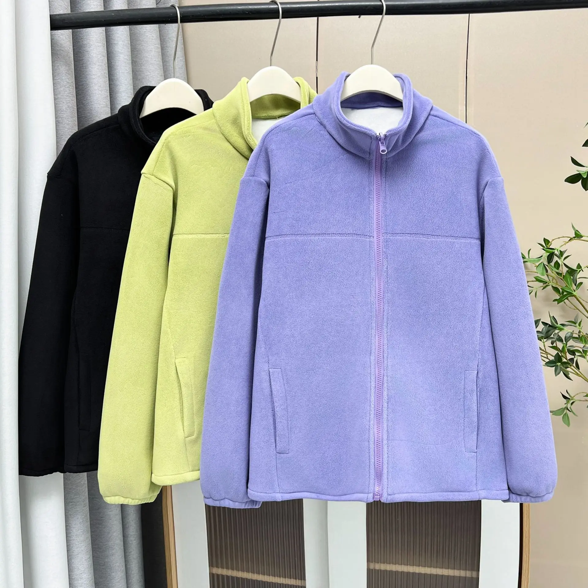 XXXXXL FASHION PLUS SIZE WOMEN'S Polar Fleece Jacket 2025 Autumn/Winter New Simple Solid Color Warm stand-up Collar Coat 2604