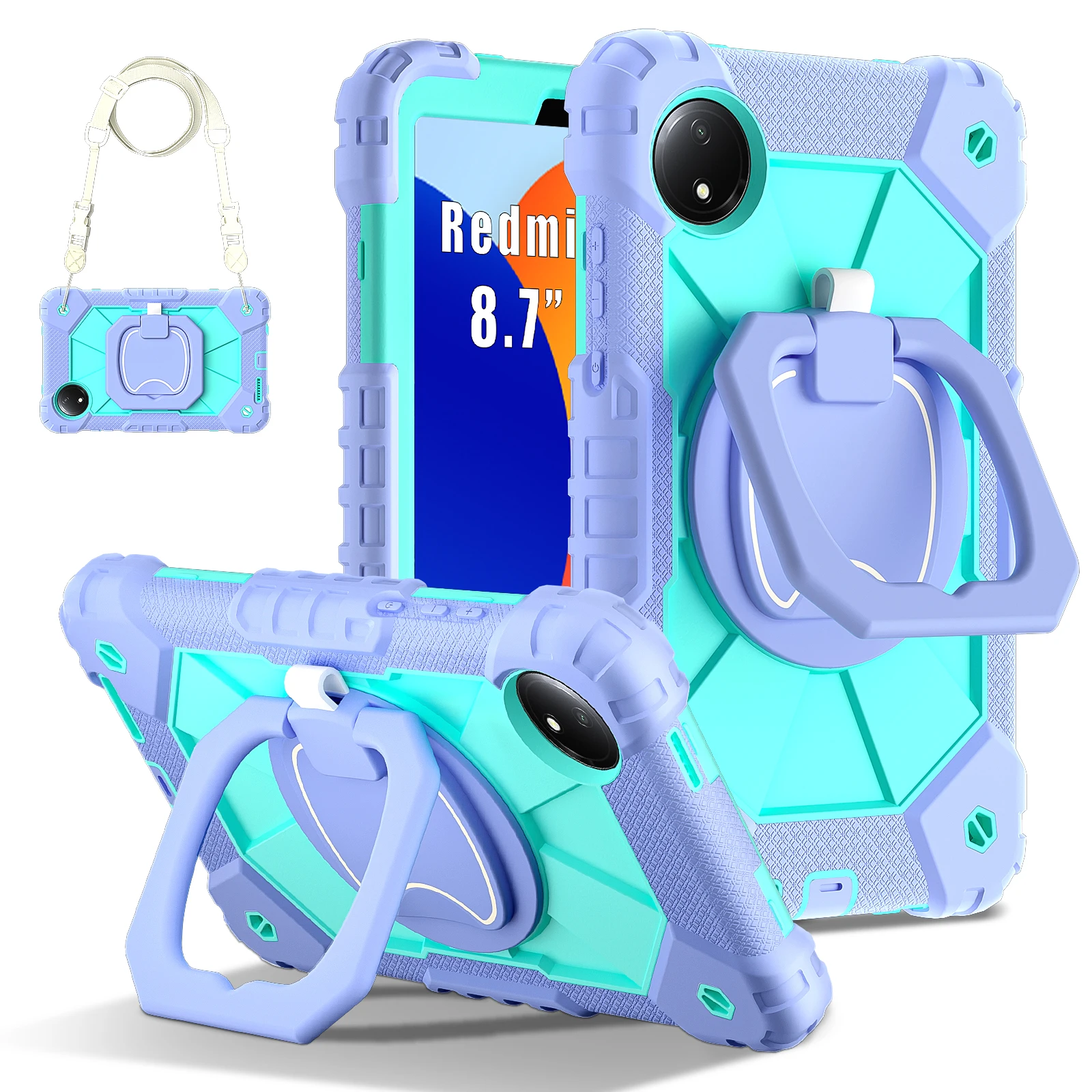 Shockproof Silicone-PC Tablet Stand Cover with Shoulder Straps