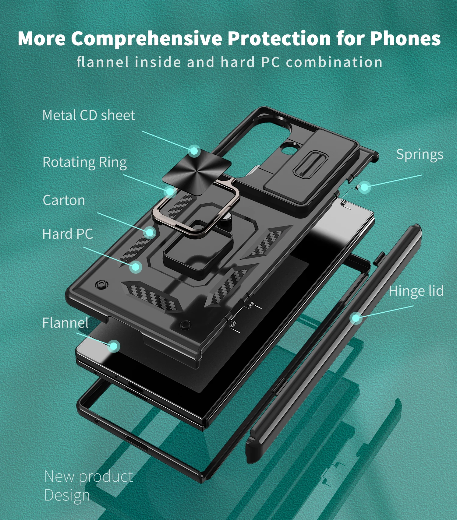 Shockproof Armor Camera Cover with Rotating Ring Kickstand - Slide Protection Case