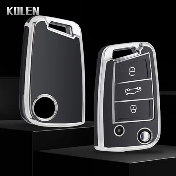 New TPU Car Flip Key Case Cover Shell For VW Volkswagen Golf 7 MK7 Tiguan MK2 For SEAT Ateca Leon FR 2 Ibiza Skoda Octavia A7