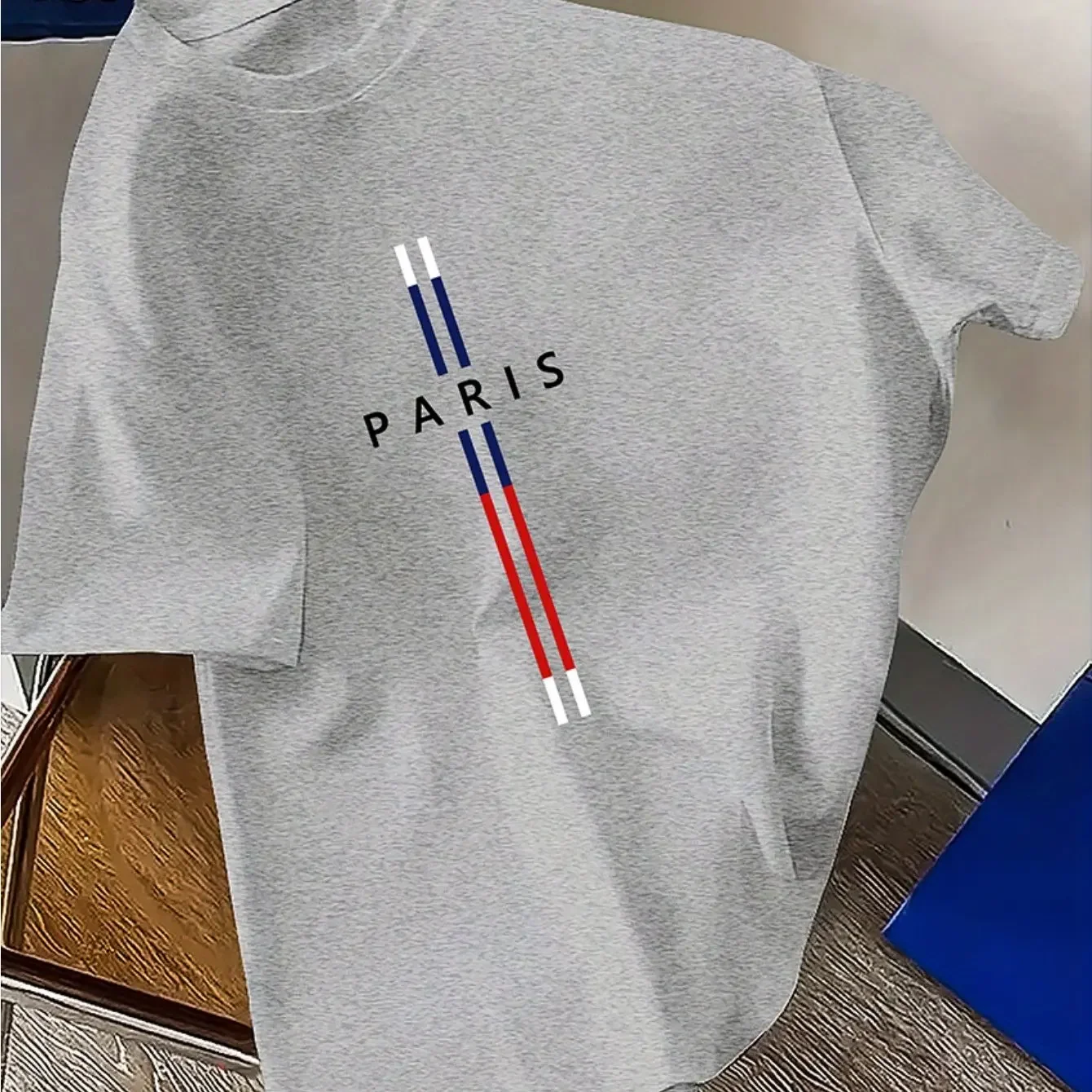Short sleeve t shirt Summer Men cotton fashion casual loose fit plus size Paris letter print round neck short sleeve T-shirt top