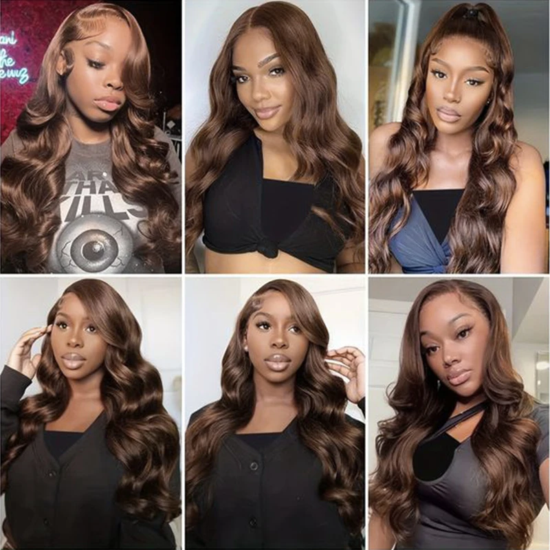 180 Density 28 30Inch Chocolate Brown Body Wave Human Hair Wigs Brazilian HD Lace Frontal Wigs #4 Color 13x4 Lace Front Wig 6
