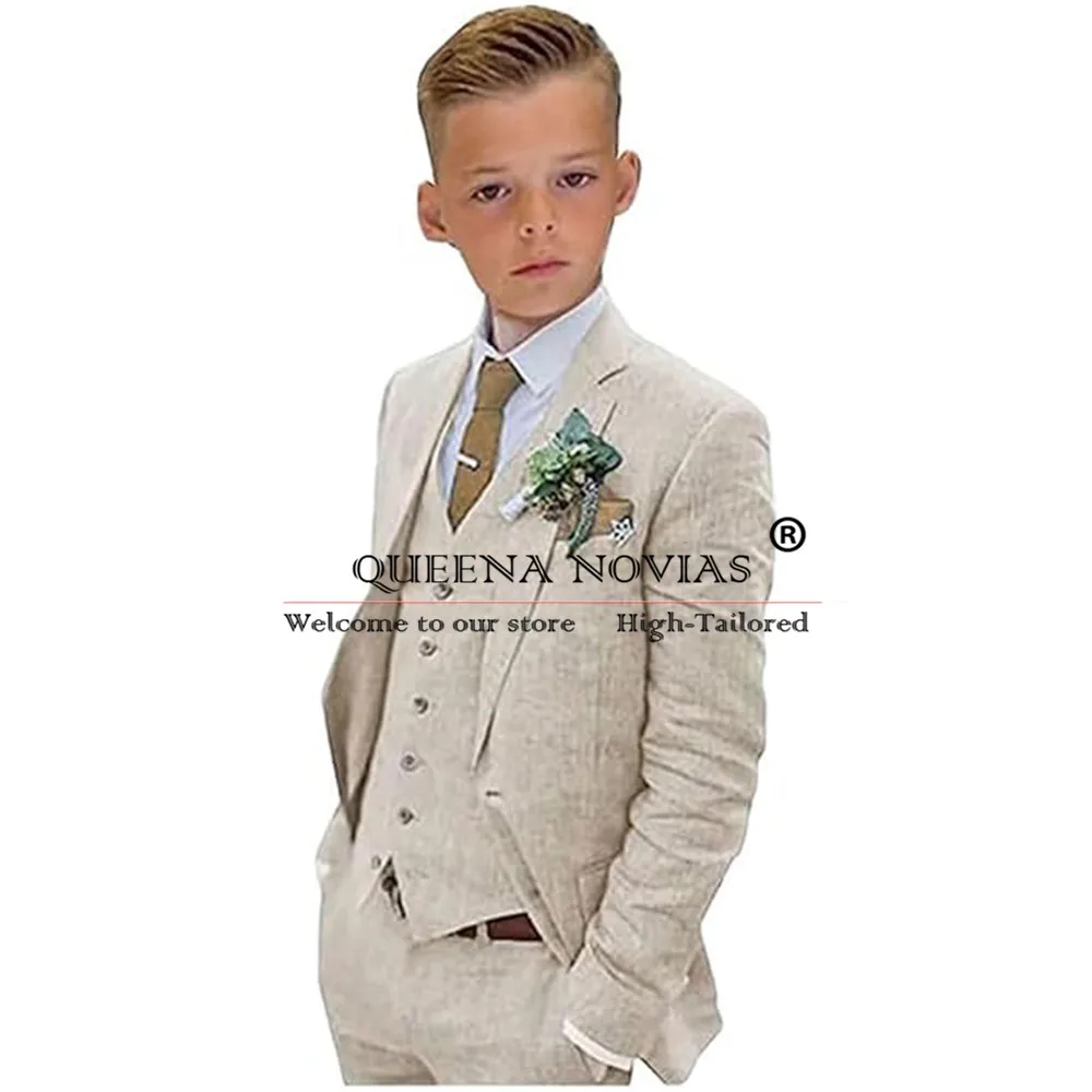 

Boys Linen Summer Suit 3 Piece Light Weight Beach Wedding Suits Jacket Vest Pants Children Formal Party Tuxedos Tailored Blazers