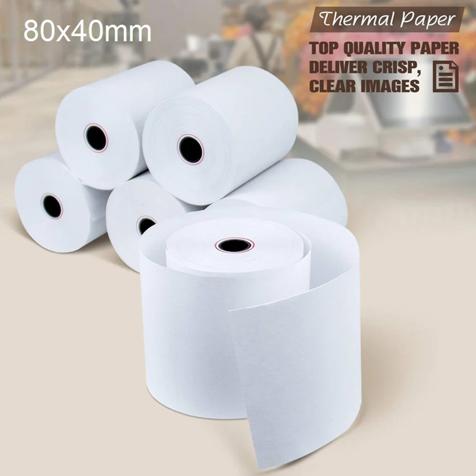 Thermal Paper Rolls Printing Paper Thermal Receipt for Cash register POS System 2 Rolls 18 Meter Length 48g Thin 80x40mm thermal cash register paper