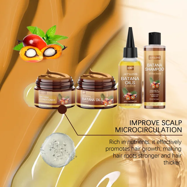 Hair Care Product Batana Oil Shampoo Conditioner Repair Split Ends Frizzy Damage Moisturize Smooth Shiny Keratin Hair Mask Serum 4