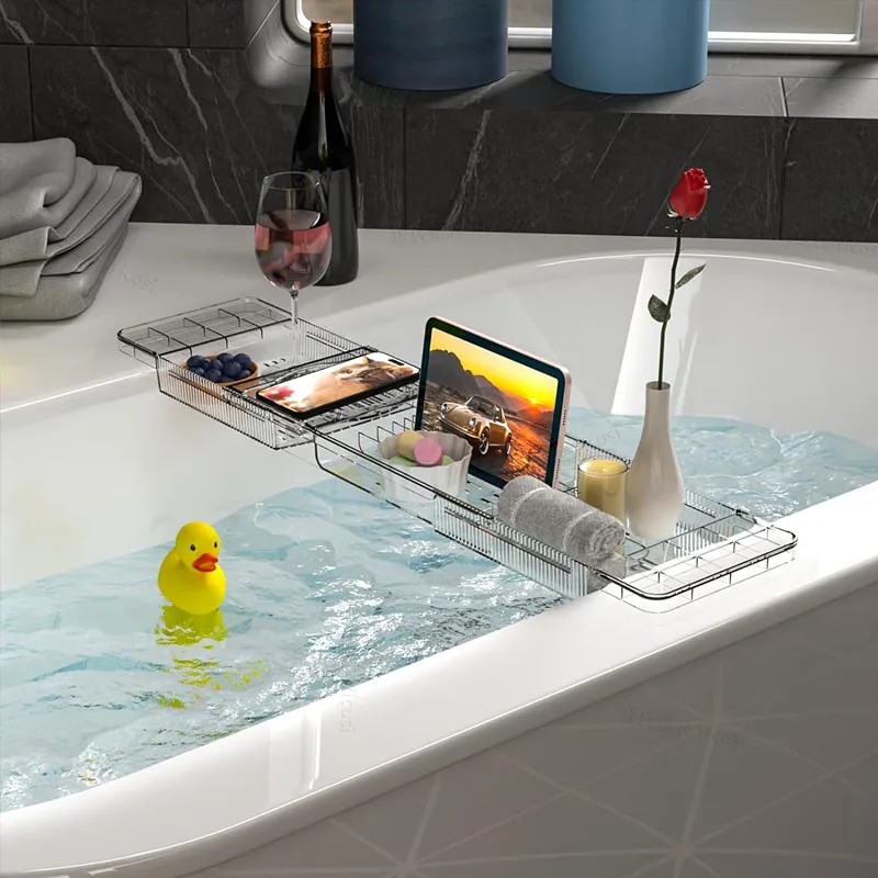 Expandable Bathtub Tray Plastic Tub Tray For Bathtub Storage Rack for Bath Supplies Towel Body Wash Phone Shelf