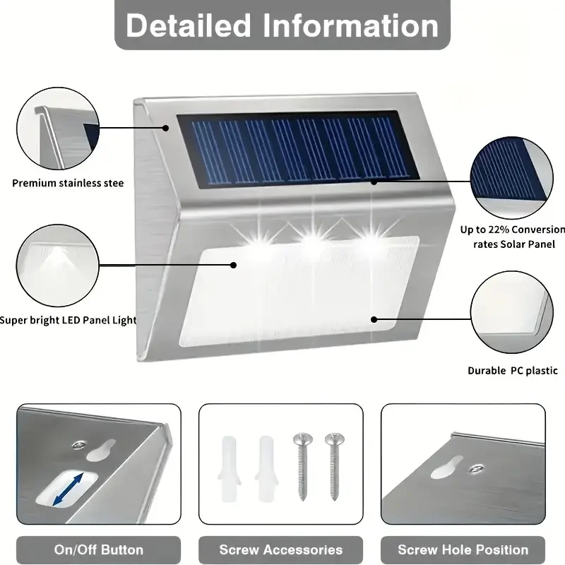Solar Powered LED Stainless Steel Deck Lights 6