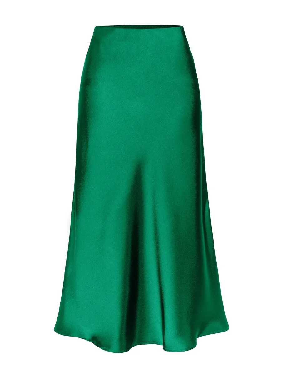 High Waisted Satin Long Skirts for Women Spring/Summer New 2024 Women's Skirt A-line Fashion Elegant Slim Fit Grey Black Skirt