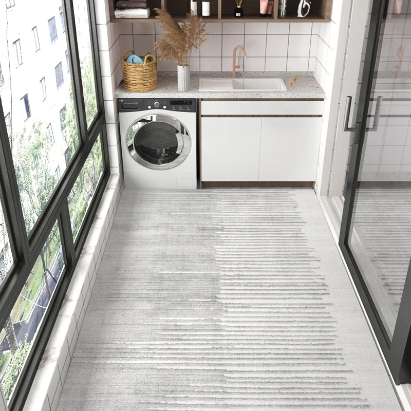 Striped PVC Kitchen Carpet Living Room Non-slip Leather Rugs Thick Entrance Door Mat Balcony Waterproof Oil-proof Large Area Rug 4