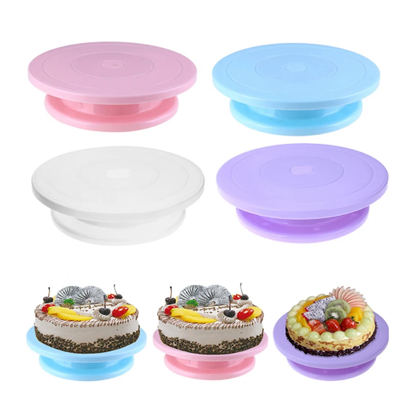 Kitchen Pan Baking Tool Plastic Cake Plate Turntable Rotating Anti-skid Round Cake Stand Decorating Rotary Table 1PC