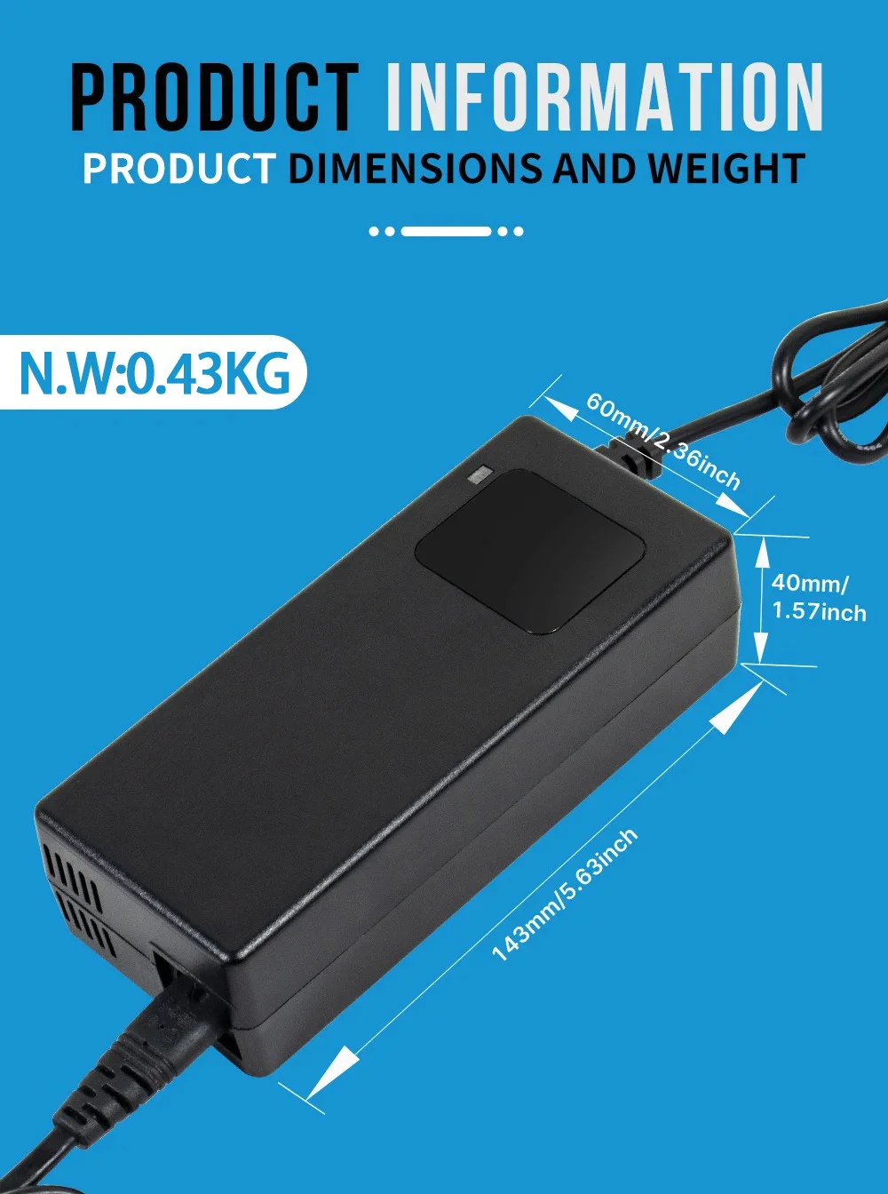 YZPOWER 58V 2A Leod Acid Ladegerät für 48V UrbanGlide E-CROSS PRO/E-CROSS PRO E-Scooter-Aufladung – Smart CC-CV Ladegerät, LED-Status – Detail 4