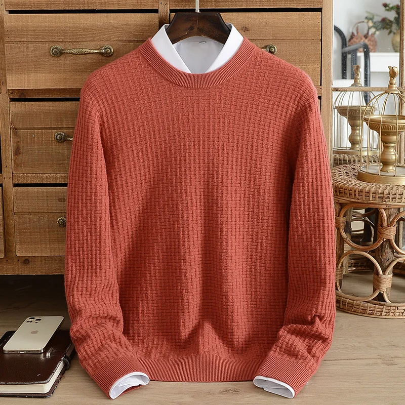 

Pure cashmere sweater men's thickened sweater winter round neck jacquard knitted warm fashion casual bottoming cold resistance