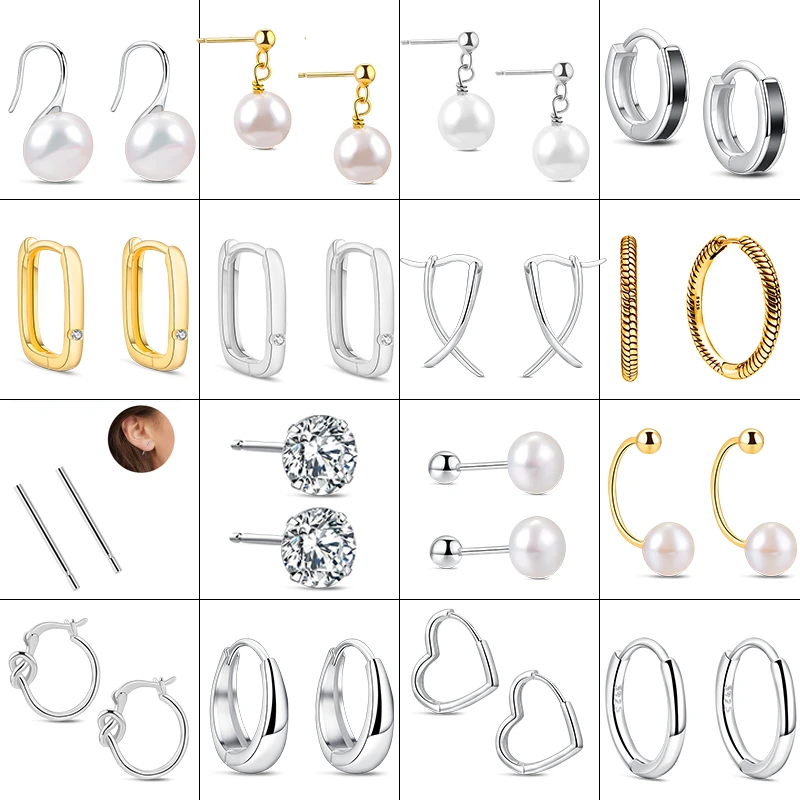 

Authentic 925 Sterling Silver Women Round Square Pearl Earrings Studs Fashion Luxury Zircon Sparkling Original Jewelry Gifts