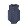 Summer Solid Newborn Baby 100% Cotton Linen Bodysuits Boy Girl Sleeveless Romper Jumpsuit Soft Skin-friendly Thin Comfy 5