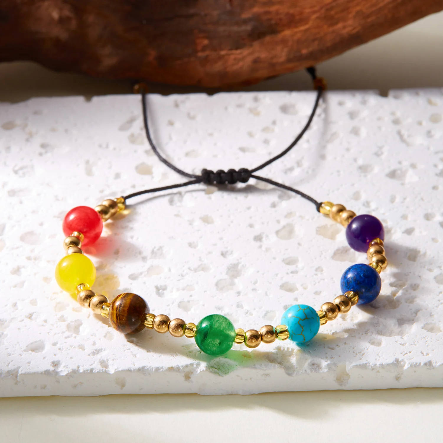 Bracciale Dei Sette Chakra In Pietre Naturali Da 8 Mm Elasticizzato - Foto 9