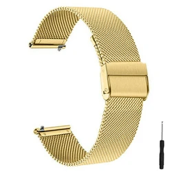 Elegant Mesh Metal Wristband Bracelet, Adjustable 18 - 24mm Strap - 18mm (073 Gold)