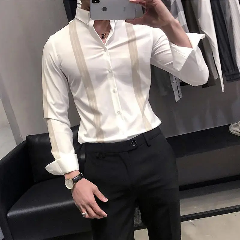 

High Quality Men’s Spring&Autumn Fashion Stripe Prints Long Sleeve Casual Shirts Slim-fit Handsome All Match Business Shirt;