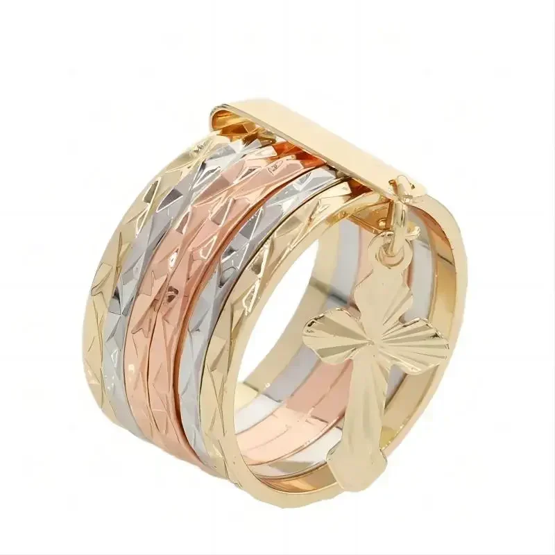 Luck 18K Oro Laminado Tre Colori Stile Oro 18 Carati Elefante Cuore Anello Placcato Fiore Per Le Donne Classic Fine Finger Jewelry