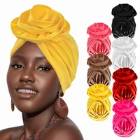 Ethnic Women's Hijabs Big Flower Turban Wrap Head Popular African Ladies Church Wedding Beanie Hat Multifunction Cap Accessories 1